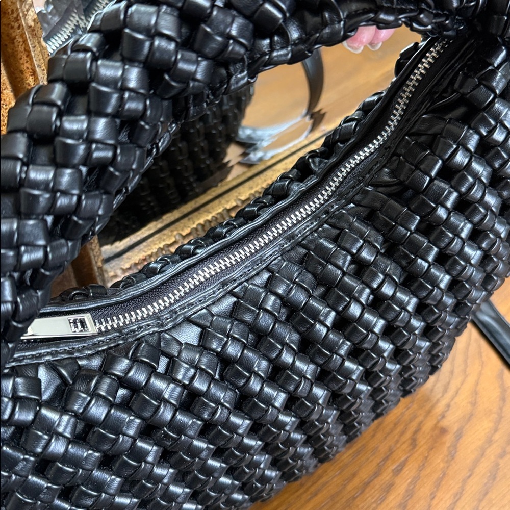New. Sincerely Jules Elegant Black faux leather Woven Crossbody or handle Bag. - Picture 7 of 16